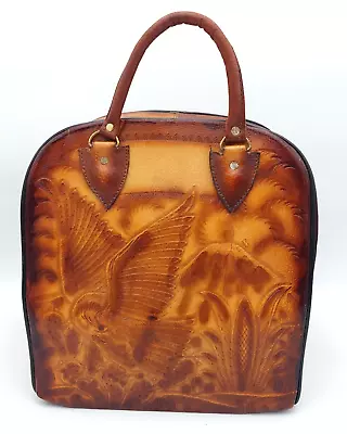 Hand Tooled Leather Bowling Bag Eagle Cactus Volcano Ball Pins Vintage Mexico • $129.49