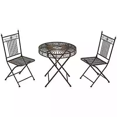 Garden Bistro Set Outdoor Patio Folding Metal Chair Dining Tea Table Bronze Tone • £122.39