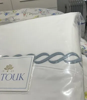 $535 Matouk India New King Duvet Cover Chain 350TC Percale Hazy Blue • $249