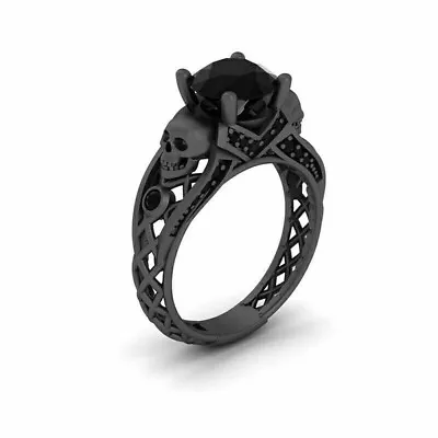 2.45 Ct Black Lab Created Diamond Engagement Wedding Ring Black Gold Plated • $53.94