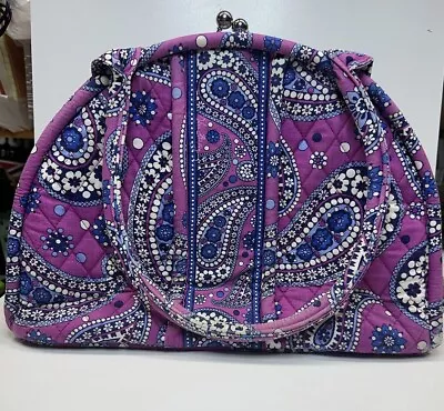 Vera Bradley Eloise Boysenberry Handbag Kiss Lock Tote Purse Purple Floral • $14.99