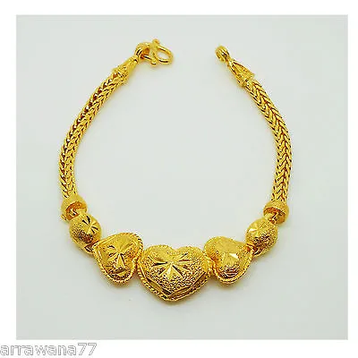 $29.21 • Buy Heart Chain  22K 23K 24K THAI BAHT YELLOW GOLD GP Bracelet Bangle Jewelry Women