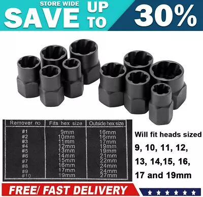 $23.99 • Buy 10Pcs Damaged Bolt Nut Screw Remover Extractor Set Socket Threading Removal Tool