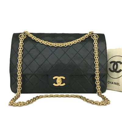 $1020 • Buy Vintage CHANEL Double Flap 25 Quilted CC Logo Lambskin Chain Shoulder Bag/2P7115