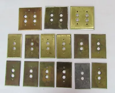 Mixed Lot Of 15 Vintage Push Button Electrical Switch Plates Brass USA Perkins • $14.99
