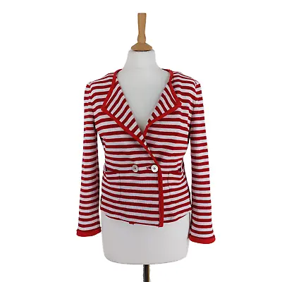 Marella Size Medium Red White Striped Sailor 100% Cotton Cropped Jacket Pockets • £24.99