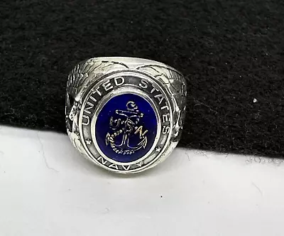 Vintage United States Navy Sterling Silver Blue Stone Mens Ring Size 8 Damaged • $149.99