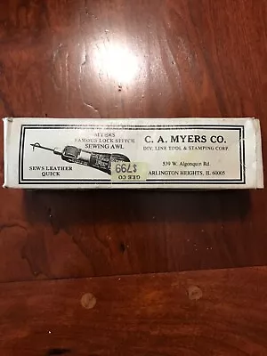 Vintage C.A Myers Co Leather Lock Stitch Sewing Awl Original Needles Manual Box • $10.99