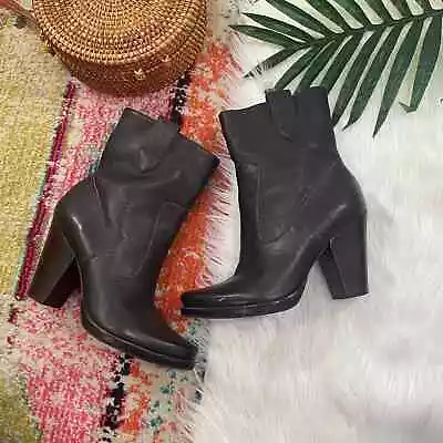 Via Spiga Neutral Brown Leather Heeled Ankle Boots Booties 5.5 • $75