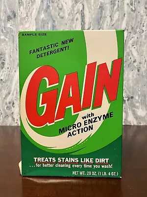 Vintage 1960’s Gain Powder Detergent Soap Box 20oz Free Sample Unopened NOS NIB • $34.99