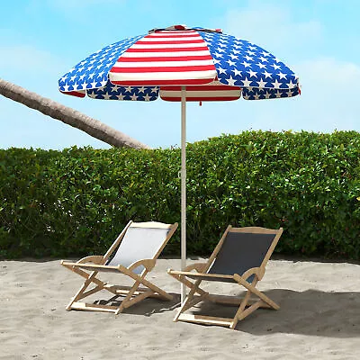 Outsunny 5.7' Ruffled Beach Umbrella With American National Flag Design • $39.99