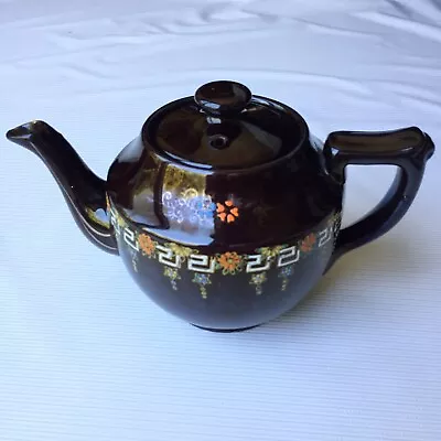 Asian Oriental Black Teapot Hand Paint Floral Flower Japan Vintage Retro Pottery • $9.99