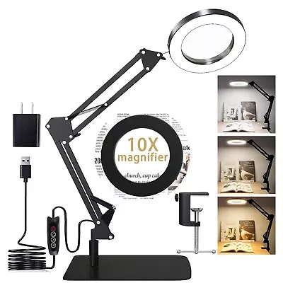 10X Magnifying Glass With Light And Stand Real Glass 2-in-1 Desk Lamp & Clam... • $68.19