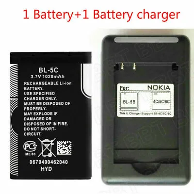$7 • Buy New For Nokia BL-5C 1020mAh 1100 6600 6230 1108 1112 Battery+Battery Charger