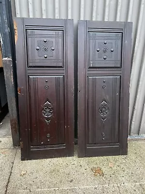 Pair Vintage Built In Cabinet Doors Decorative Panel C1880 Mahogany 69 X 27.5 Ea • $439