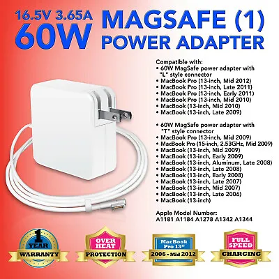 60W For Apple MacBook Pro 13  AC Power Adapter Charger A1181 A1278 2009-2011 • $13.97