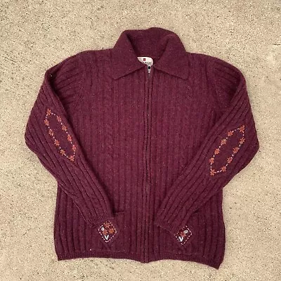 Vintage Woolrich Sweater Womens Large Cardigan Full Zip Wool Embroidered Flower • $28