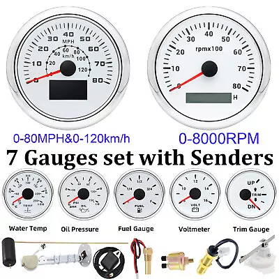 7 Gauges Set 85mm GPS Speedometer 80MPH 120km/h Tacho For Marine Boat Car Truck • $162.26