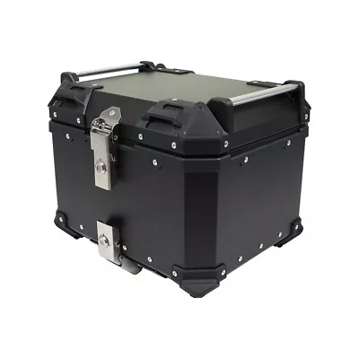 Black 45L Motorcycle Top Case Tail Box Thick Aluminum Hard Trunk With Backrest • $118.90