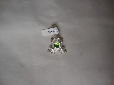 VINTAGE 1980s 3D FROG W/ KELLY GREEN OVAL CZ BIRTHSTONE SILVER 925 CHARM/PENDANT • $7.99