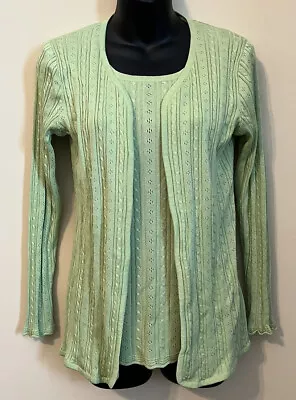 Exclusively Misook Sweater Cardigan Set Green 100% Acrylic - Petite XXS • $29.99