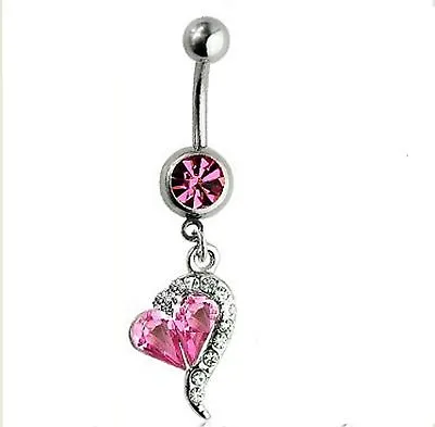 £3.59 • Buy Pink Love Heart Navel Belly Bar 316l Surgical Steel