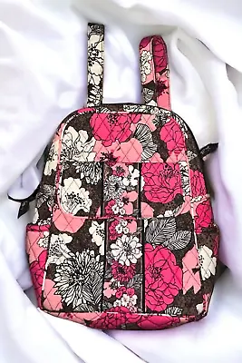 Vera Bradley Small Mocha Rouge Backpack Flowers Floral Pink Brown Black • $19.99