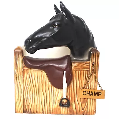 Vintage CHAMP Black Horse Planter Made In Japan Faux Wood Rectangular B3 • $49.99