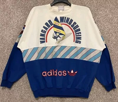 Vintage 80s Adidas Vangard Wind Surfing AOP Crewneck Sweatshirt Size 2XL • $119.99