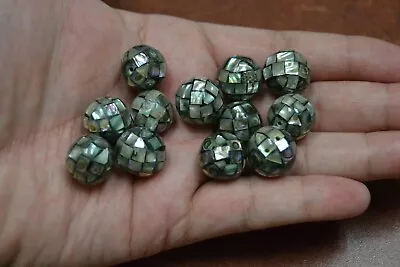 12 Pcs Round Abalone Shell Mosaic Loose Beading Bead 15mm #t-869 • $15