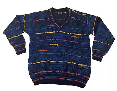 Mens XL Vintage Coogi Sweater Blue Black Knit Pure Wool 90’s Cosby Australia • $160