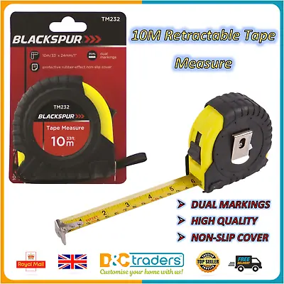 10m Tape Measure 33ft Retractable Metal Measuring Metric Imperial Non-Slip Cover • £6.39