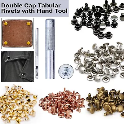 Double Cap Rivets Hand Fixing Tool For DIY Bags Leathercraft Rapid Repair Rivet • £10.29
