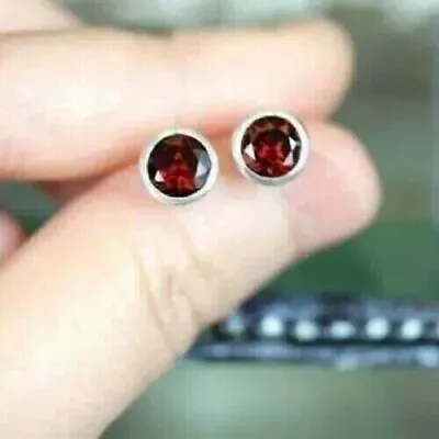 Gift For Women's Lab-Created 14K Yellow Gold Plated Round Cut Ruby Stud Earrings • $49.99