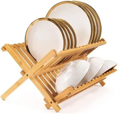 £14.99 • Buy 2 Tier Folding Dish Drainer Wooden Bamboo Cup Plate Drying Rack Kitchen Drainer