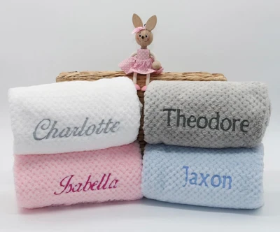 £7.95 • Buy Personalised Baby Blanket, Embroidered Name, Soft Touch Waffle