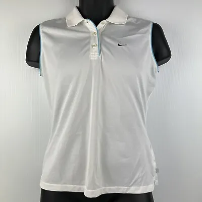 Nike Tennis Fit-Dry Sleeveless Polo Shirt Womens M White/Blue 48/60 • $39.99