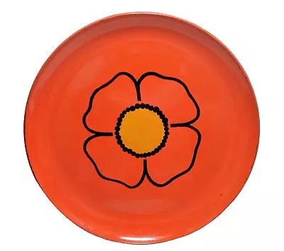 Mid Century Lacquer Ware Round Serving Tray Mod Flower 13  Round Orange Daisy • $31.49