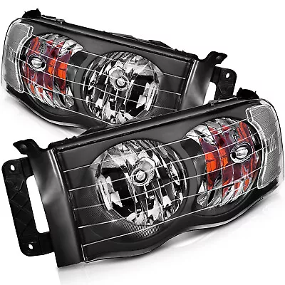 For 2002-2005 Dodge Ram 1500 2500 3500 Black Pair Headlights Headlamps Assembly • $59.99