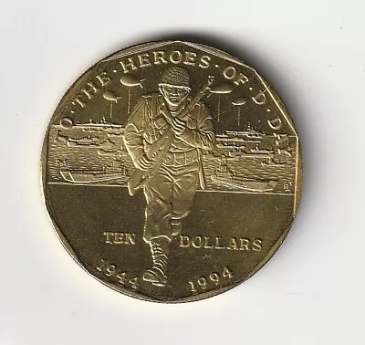 Marshall Islands 10 Dollars 1994 Proof Brass To The Heroes Of D-Day. MINT • £5