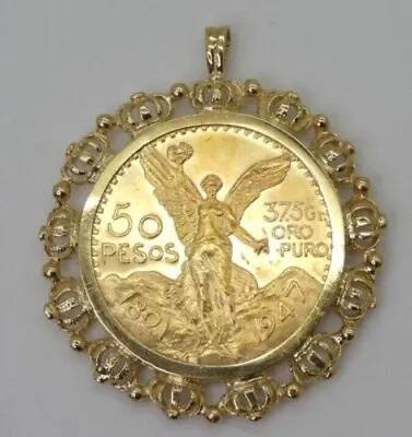 Mexican 50 Peso Gold Coin In Custom Year Charm Pendant's 14k Yellow Gold Plated • $195.99
