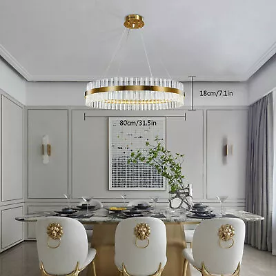 Modern LED Chandelier Crystal Pendant Lamp Round Ceiling Light Ring Adjustable • $126.90