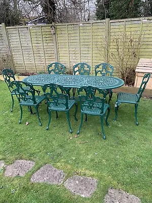 £650 • Buy Cast Aluminium Garden Table And 8 Chairs Vintage Furniture Patio Set Large