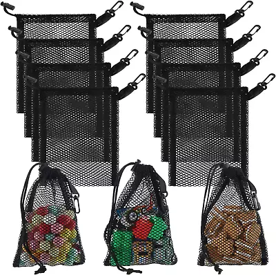 8 Pieces Black Mesh Drawstring Bags With Clips Nylon Storage Mesh Bags For Colle • $13.94