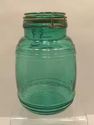 Green Cracker Barrel Glass Jar Cookies Flour Sugar Vintage BT18 • $20