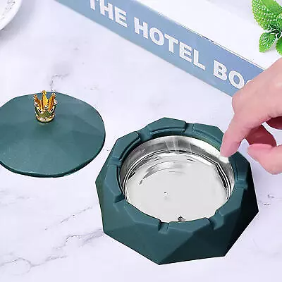 Stainless Steel Ashtray Windproof Ashtrays With Rotating Lid For Home Garden • £6.89