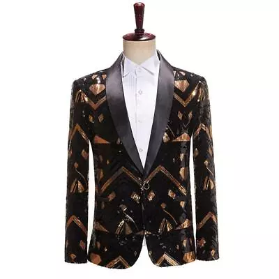 Sequin Men's Casual Laple Suit Coat Tops Slim Fit One Button Jacket Costume New • $109