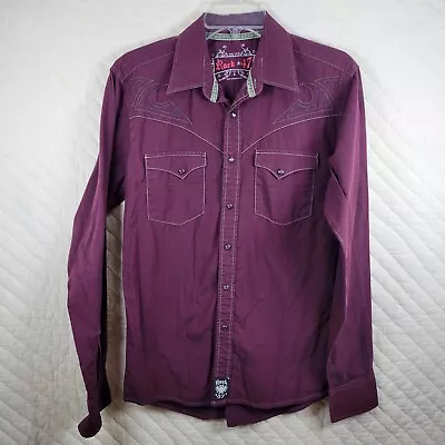 Rock 47 Wrangler Shirt Mens S Red Pearl Snap Western Rancher Embroidered Logo • $18.88