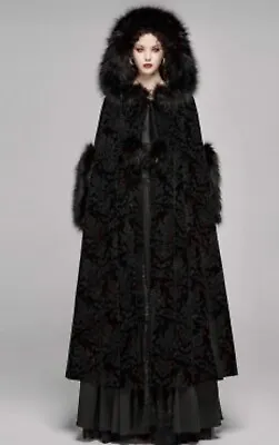 Punk Rave Gothic Snowfall Cloak Coat Medieval Victorian Black Velvet FS NWT • $269