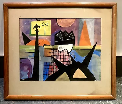 Vintage 1952 New York Surrealist Painting Signed LAS Cubist Bauhaus Dada • $450